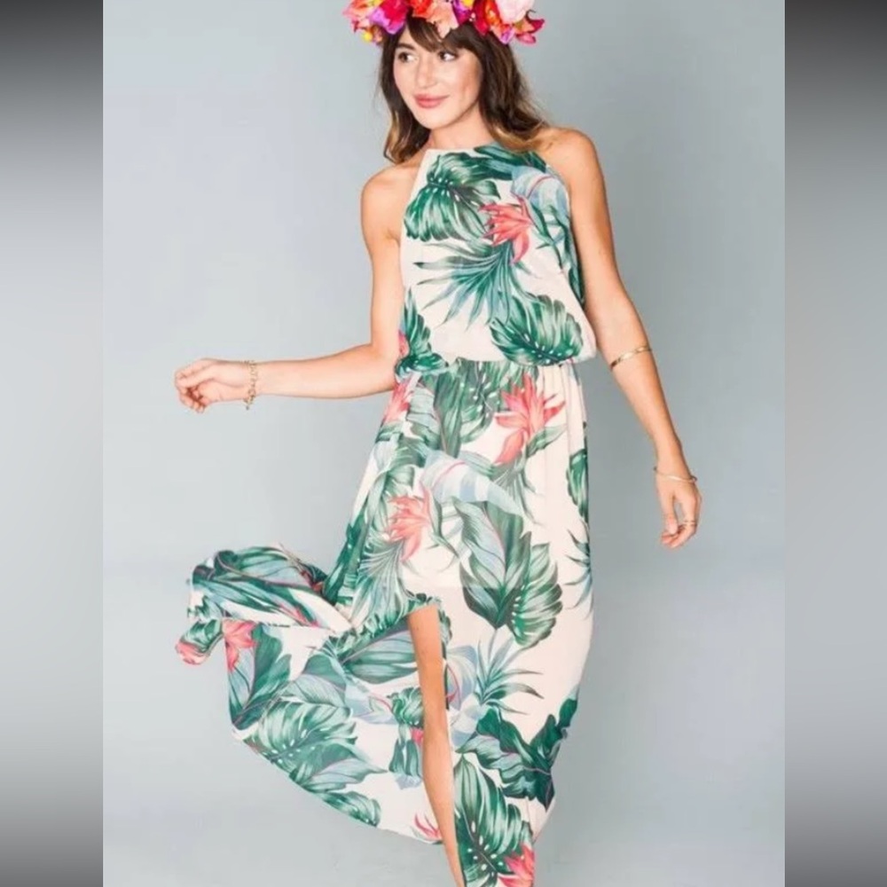 Show me your MUMU. Heather halter. Pink base with palms